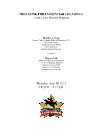 PREPARING for EVIDENTIARY HEARINGS Family Law Section Program