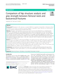Comparison of Hip Structure Analysis and Grip Strength Between Femoral Neck and Basicervical Fractures Yong-Han Cha1 and Jun-Il Yoo2*