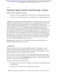 Journals in Aging, Geriatrics, and Gerontology: a Survey