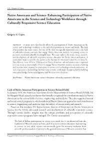 Native Americans and Science: Enhancing Participation of Native Americans in the Science and Technology Workforce Through Culturally Responsive Science Education