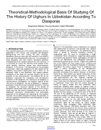 Theoretical-Methodological Basis of Studying of the History of Uighurs in Uzbekistan According to Diasporas