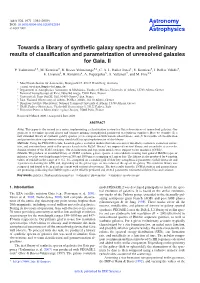 Towards a Library of Synthetic Galaxy Spectra and Preliminary Results of Classiﬁcation and Parametrization of Unresolved Galaxies for Gaia
