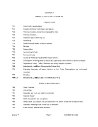 Chapter 7 Page 1 02/25/2020 Ord. 863 CHAPTER 7 TRAFFIC
