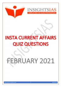 INSTA February 2021 Current Affairs Quiz Questions