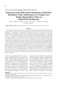 Summary of the 2002 Pacific Northwest of USA Pear Rootstock Trials: Performance of 'D'anjou' and 'Golden Russet Bosc' Pear on Eight Pyrus Rootstocks Todd C
