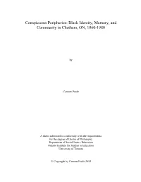 Conspicuous Peripheries: Black Identity, Memory, and Community in Chatham, ON, 1860-1980