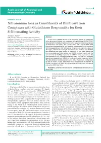 Nitrosonium Ions As Constituents of Dinitrosyl Iron Complexes with Glutathione Responsible for Their S-Nitrosating Activity