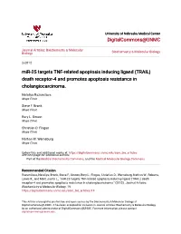 (TRAIL) Death Receptor-4 and Promotes Apoptosis Resistance in Cholangiocarcinoma
