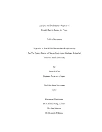 Analysis and Performance Aspects of Donald Harris' Sonata for Piano D.M.A.Document Presented in Partial Fulfillment of The