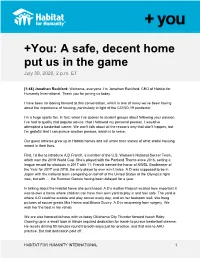 +You: a Safe, Decent Home Put Us in the Game July 30, 2020, 2 P.M