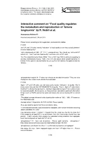 Interactive Comment on “Food Quality Regulates the Metabolism and Reproduction of Temora Longicornis” by R