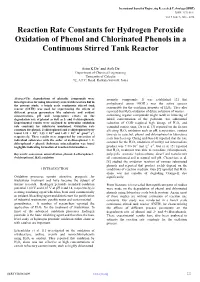 Reaction Rate Constants for Hydrogen Peroxide Oxidation of Phenol and Chlorinated Phenols in a Continuous Stirred Tank Reactor