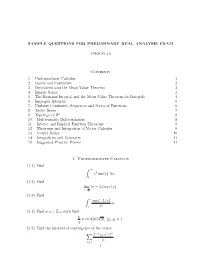 Sample Questions for Preliminary Real Analysis Exam