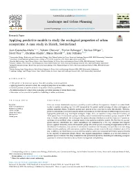 Applying Predictive Models to Study the Ecological Properties of Urban Ecosystems: a Case Study in Zürich, Switzerland