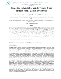 Bioactive Potential of Crude Venom from Marine Snail, Conus Zeylanicus