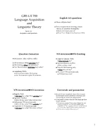 GRS LX 700 Language Acquisition and Linguistic Theory