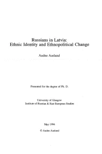Russians in Latvia: Ethnic Identity and Ethnopolitical Change