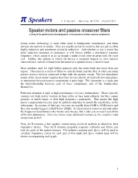 Speaker Motors and Passive Crossover Filters a Study of the Performance of Loudspeakers in the Presence of Other Reactive Components