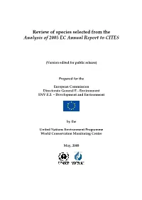 Review of Species Selected from the Analysis of 2004 EC Annual Report