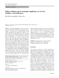 Pollen Evolution and Its Taxonomic Signiﬁcance in Cuscuta (Dodders, Convolvulaceae)