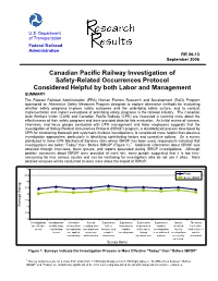 Canadian Pacific Railway Investigation of Safety-Related Occurrences Protocol Considered Helpful by Both Labor and Management