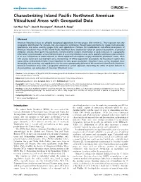 Characterizing Inland Pacific Northwest American Viticultural Areas with Geospatial Data