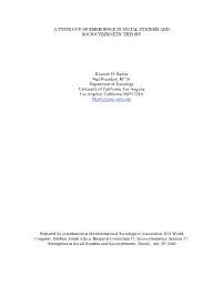 A Typology of Emergence in Social Systems and Sociocybernetic Theory