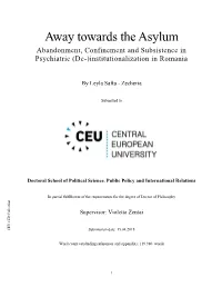 Away Towards the Asylum Abandonment, Confinement and Subsistence in Psychiatric (De-)Institutionalization in Romania