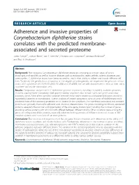 Corynebacterium Diphtheriae Strains Correlates with the Predicted Membrane- Associated and Secreted Proteome Vartul Sangal1*, Jochen Blom2, Iain C