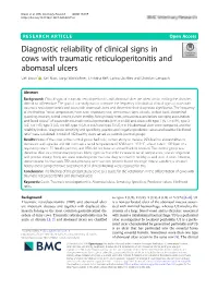 Diagnostic Reliability of Clinical Signs in Cows with Traumatic