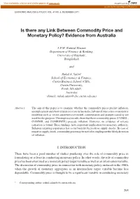 Is There Any Link Between Commodity Price and Monetary Policy? Evidence from Australia