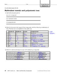Multivalent Metals and Polyatomic Ions 1