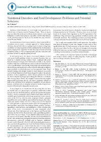Nutritional Disorders and Food Development: Problems and Potential Solutions Ion C