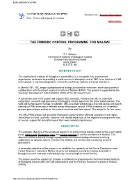 The Frim/Iibc Control Programme for Malawi