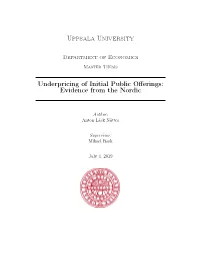 Uppsala University Underpricing of Initial Public Offerings: Evidence from the Nordic
