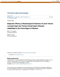Diagnostic Efficacy of Morphological Characters of Larval Tramea Lacerata Hagen and Tramea Onusta Hagen (Odonata: Libellulidae) in the Prairie Region of Missouri