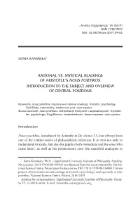 Rational Vs. Mystical Readings of Aristotle's Nous