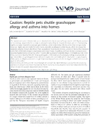 Reptile Pets Shuttle Grasshopper Allergy and Asthma Into Homes Erika Jensen-Jarolim1,2*, Isabella Pali-Schöll1,2, Sebastian A.F
