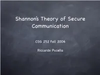 Shannon's Theory of Secure Communication