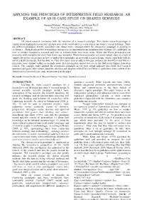 Applying the Principles of Interpretive Field Research: an Example of an Is Case Study on Shared Services