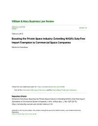Boosting the Private Space Industry: Extending NASA's Duty-Free Import