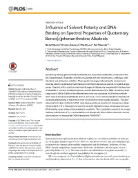Influence of Solvent Polarity and DNA-Binding on Spectral
