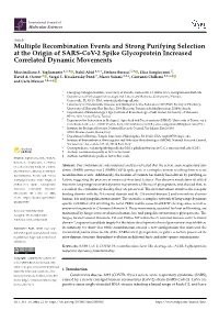 Multiple Recombination Events and Strong Purifying Selection at the Origin of SARS-Cov-2 Spike Glycoprotein Increased Correlated Dynamic Movements