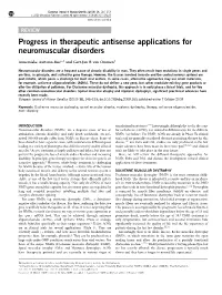 Progress in Therapeutic Antisense Applications for Neuromuscular Disorders