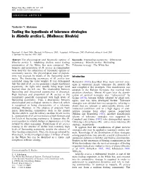 Testing the Hypothesis of Tolerance Strategies in Hiatella Arctica L. (Mollusca: Bivalvia)