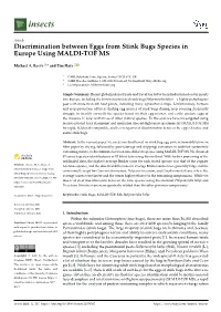 Discrimination Between Eggs from Stink Bugs Species in Europe Using MALDI-TOF MS
