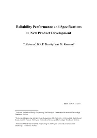 Reliability Performance and Specifications in New Product Development