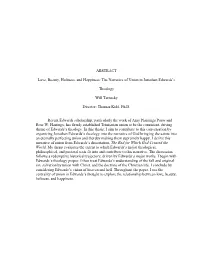 The Narrative of Union in Jonathan Edwards's Theology Will Tarnasky