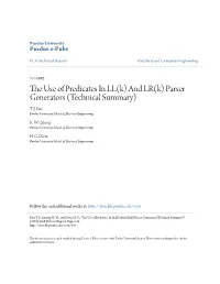The Use of Predicates in LL(K) and LR(K) Parser Generators