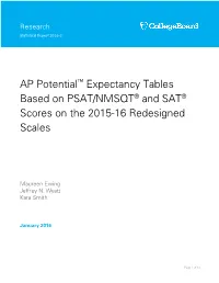 AP Potential Expectancy Tables Based on PSAT/NMSQT and SAT Scores on the 2016-16 Redesigned Scales